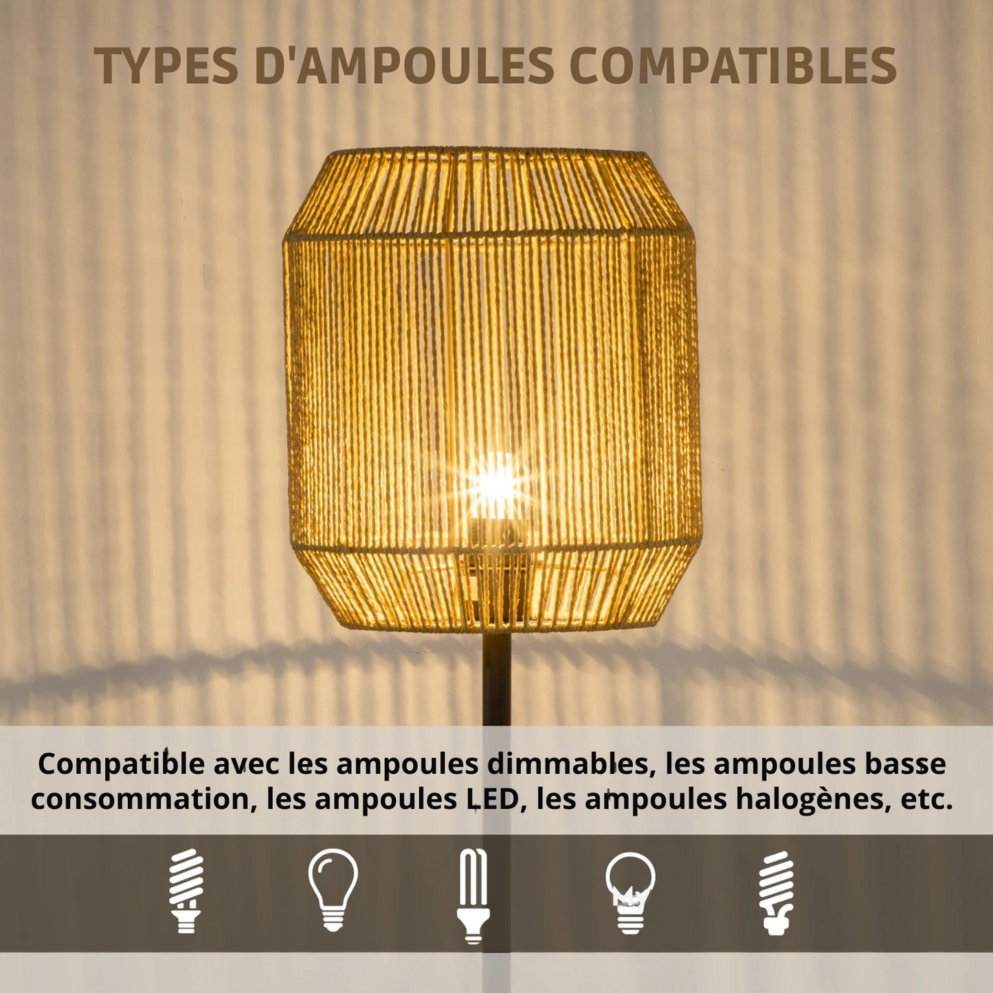 Lampadaire Artisanal Moderne – Corde de Papier et Métal