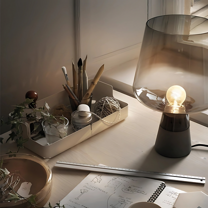 Lampe sur pied de table - LED en Verre et Ciment, Design Moderne et Élégant
