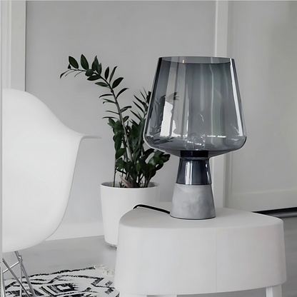 Lampe sur pied de table - LED en Verre et Ciment, Design Moderne et Élégant