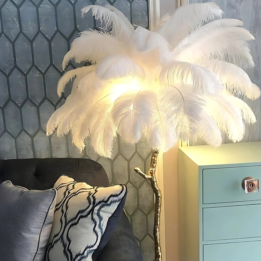 Lampadaire à Plumes - Design Luxueux et Moderne