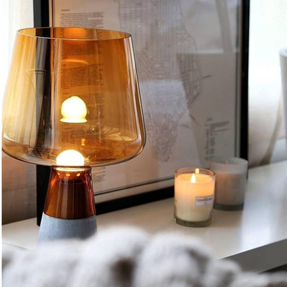 Lampe sur pied de table - LED en Verre et Ciment, Design Moderne et Élégant
