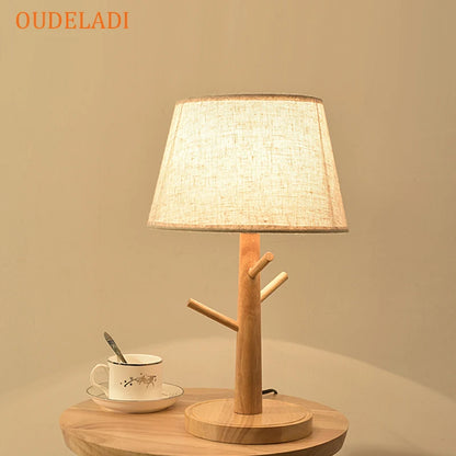 Wooden table lamp fabric lampshade Bedroom bedside lamp Warm romantic Home living room bedroom study Reading desk lamp