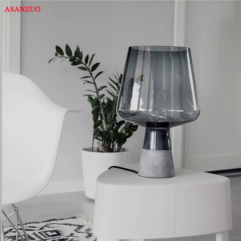 Lampe de Table LED en Verre et Ciment – Design Moderne et Élégant