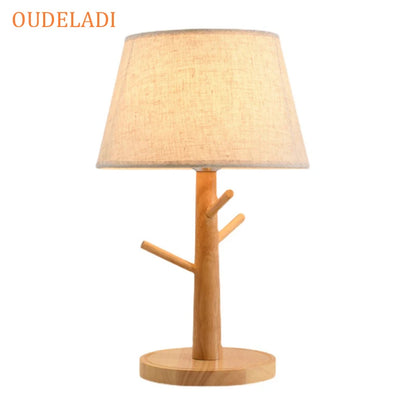 Wooden table lamp fabric lampshade Bedroom bedside lamp Warm romantic Home living room bedroom study Reading desk lamp