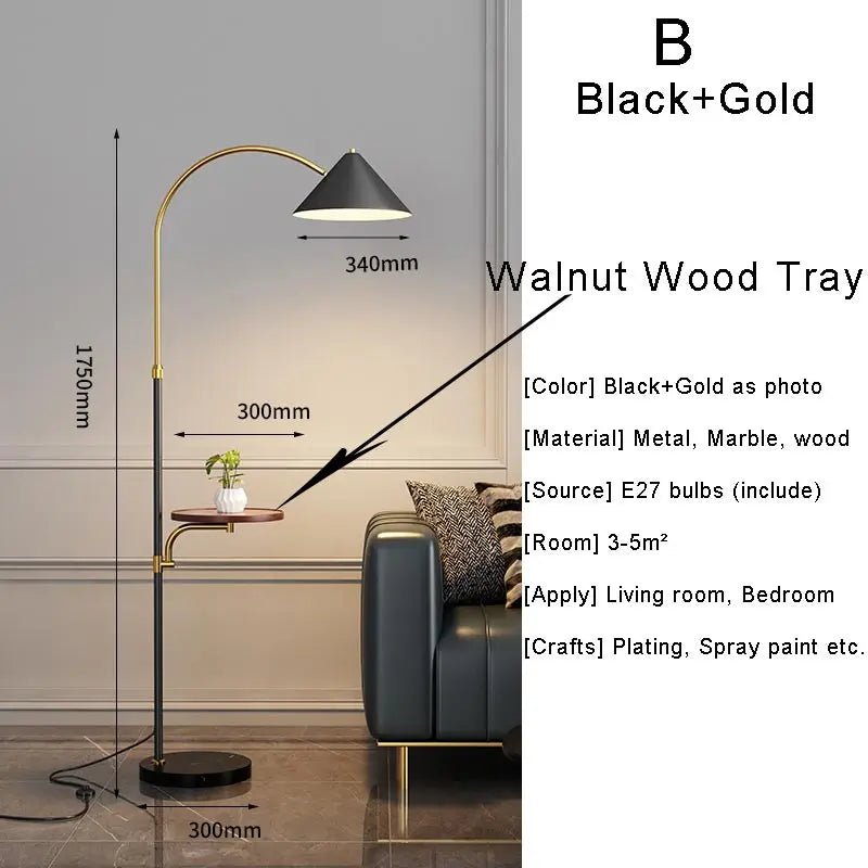 Living Room Led Floor Lamp Design Nordic Stand Light Home Decor Bedroom Bedside Sofa Lighting Fixture Fabric Lampshade Black