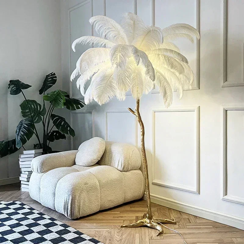 Lampadaire à Plumes - Design Luxueux et Moderne