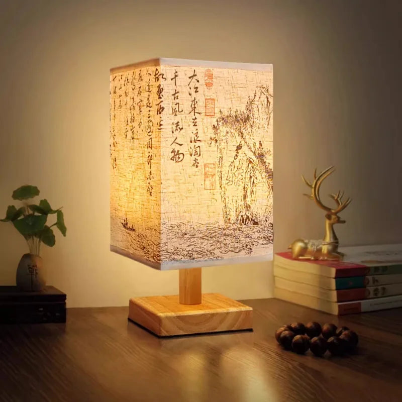 Lampe de Table Chinoise en Bois – Éclairage Doux et Élégant